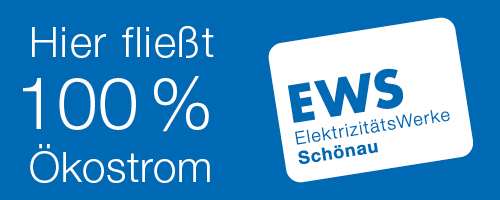 100% green electricity flows here, supplied by EWS (ElektrizitätsWerke Schönau)